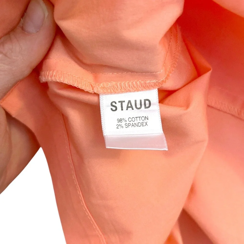 Staud Dill Poplin Top Coral Peach Cotton Puff Sleeve Button Up Blouse Size M